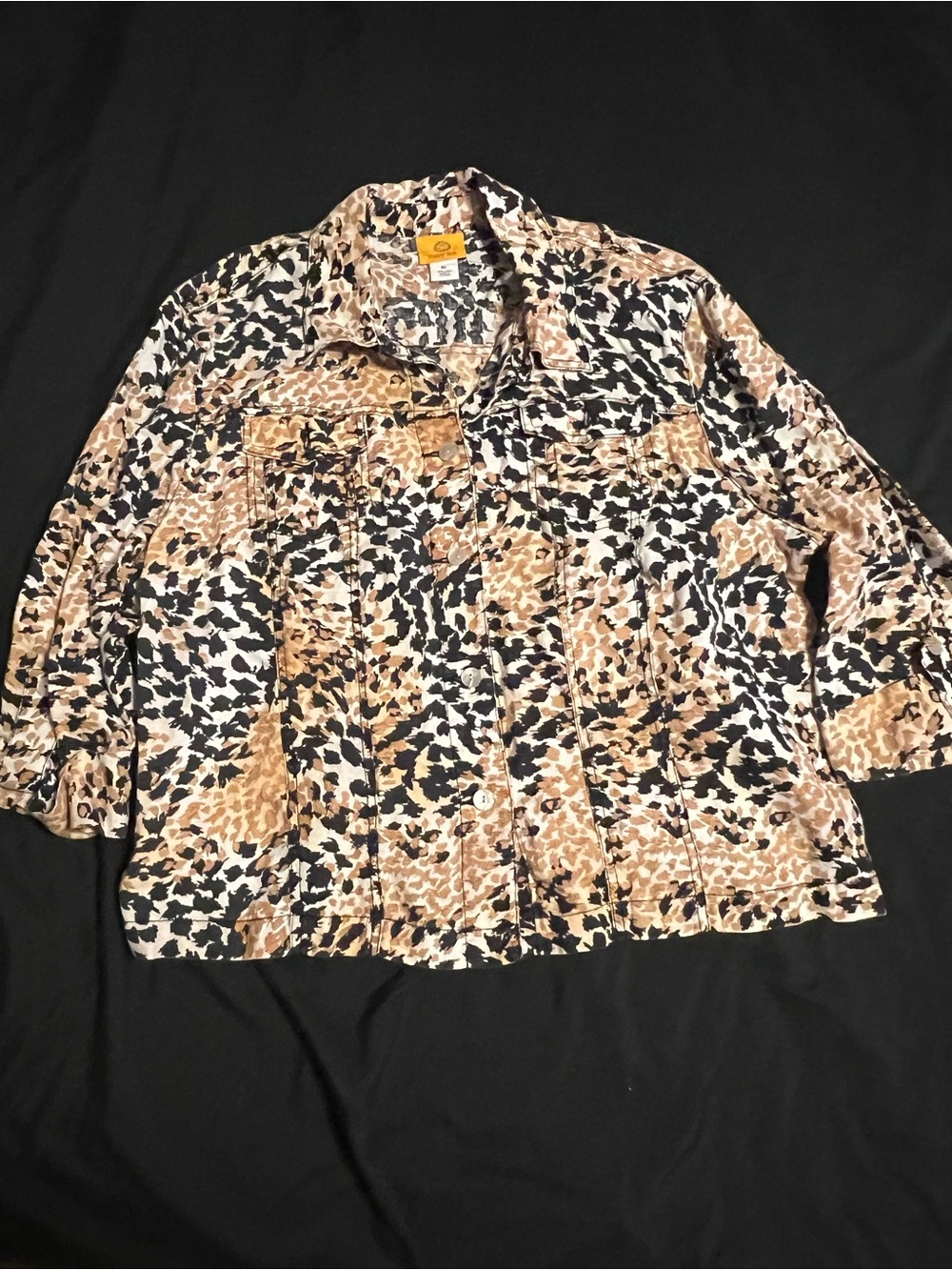 Ruby Rd. Beige and Black Animal Print Button-Down Shirt/lightweight jacket